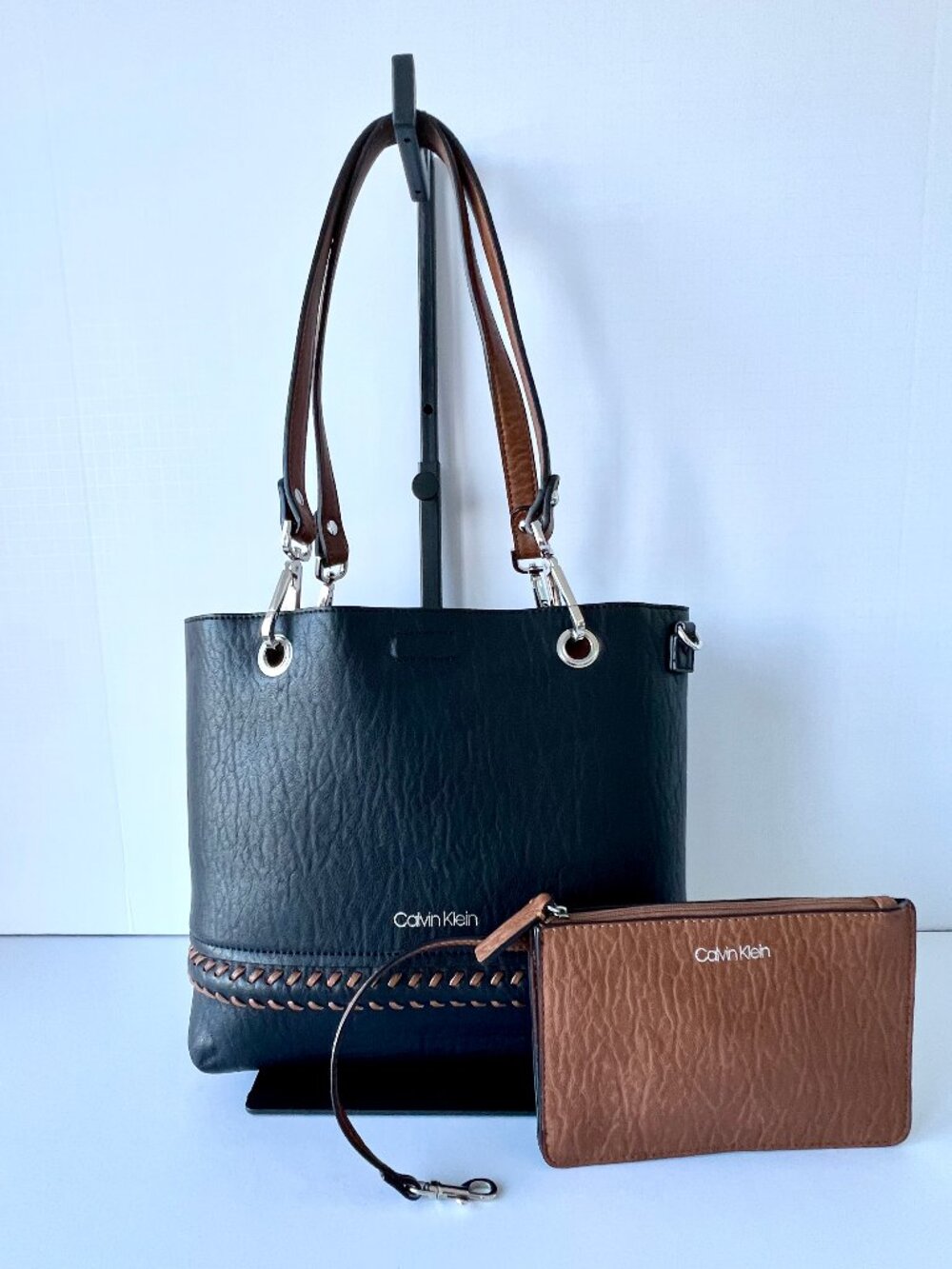 Calvin Klein Sonoma Tote Reversible with Detachable Zippered Pouch, EC!
